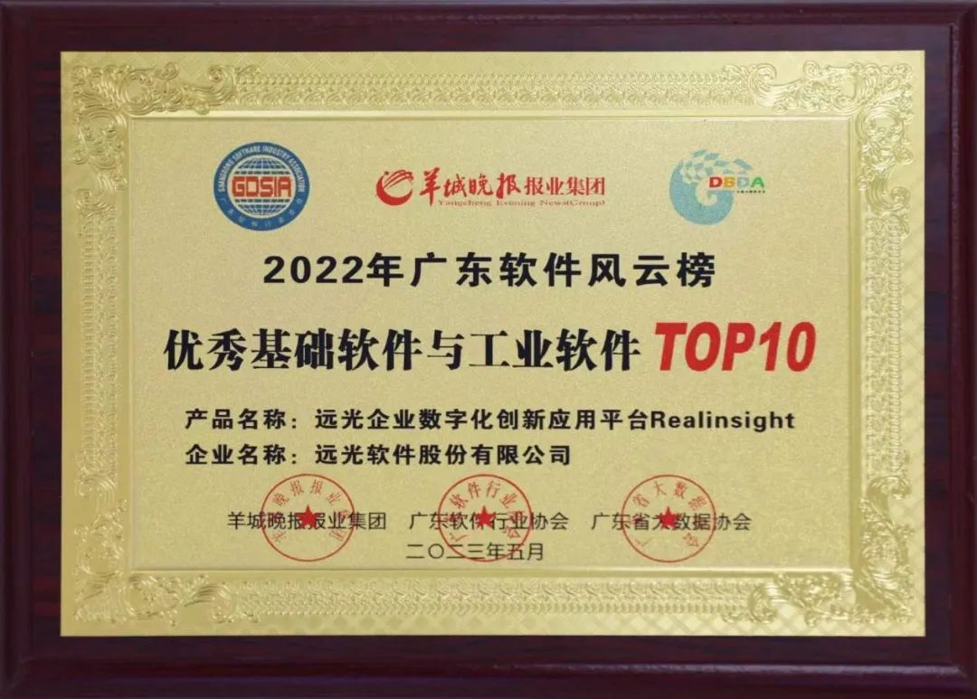 远光企业化数字化创新应用平台Realinsight入选“优秀基础与工业软件TOP10”